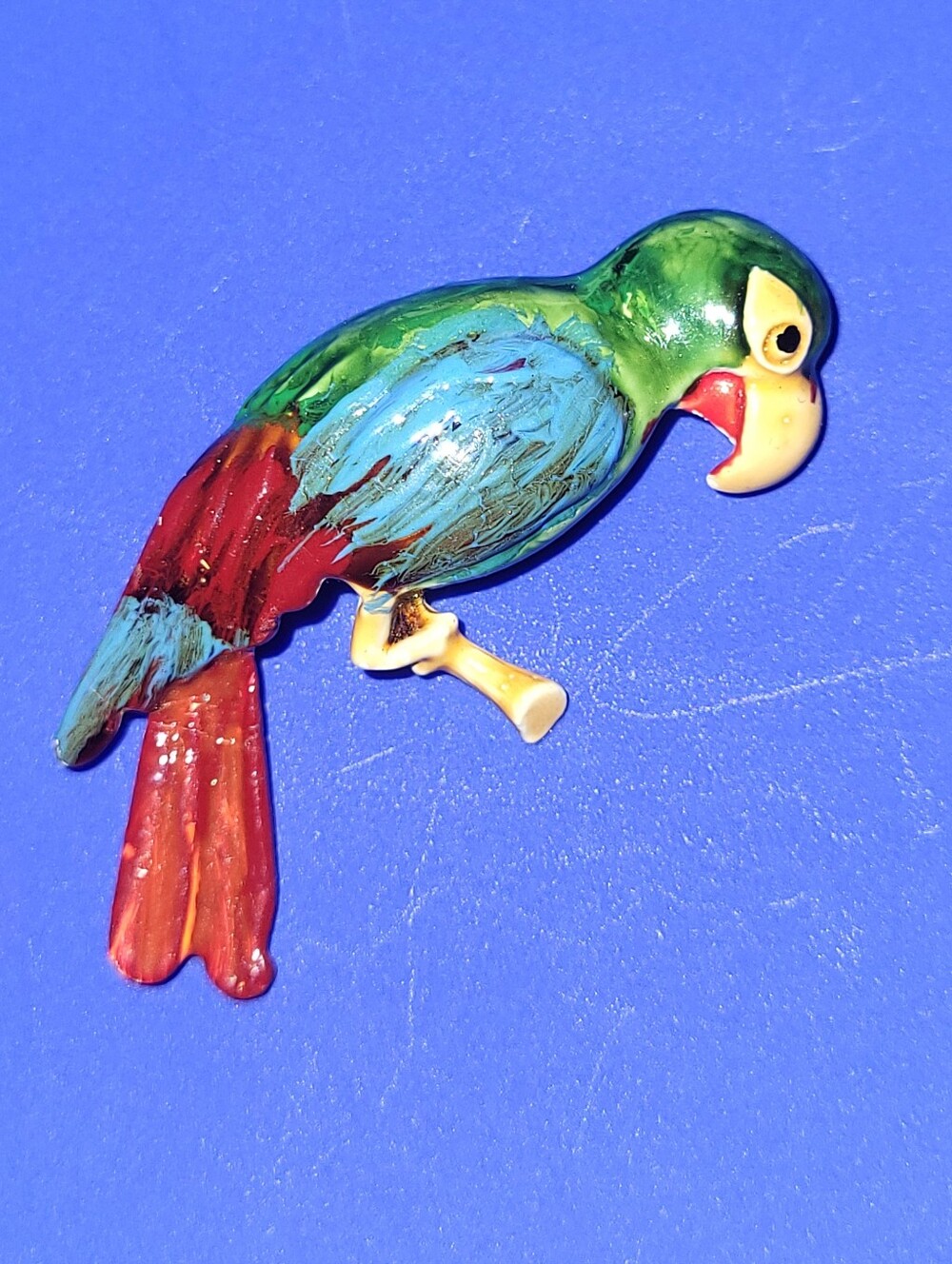 Vintage Enamel Parrot Brooch - Colorful Tropical Macaw Bird Pin